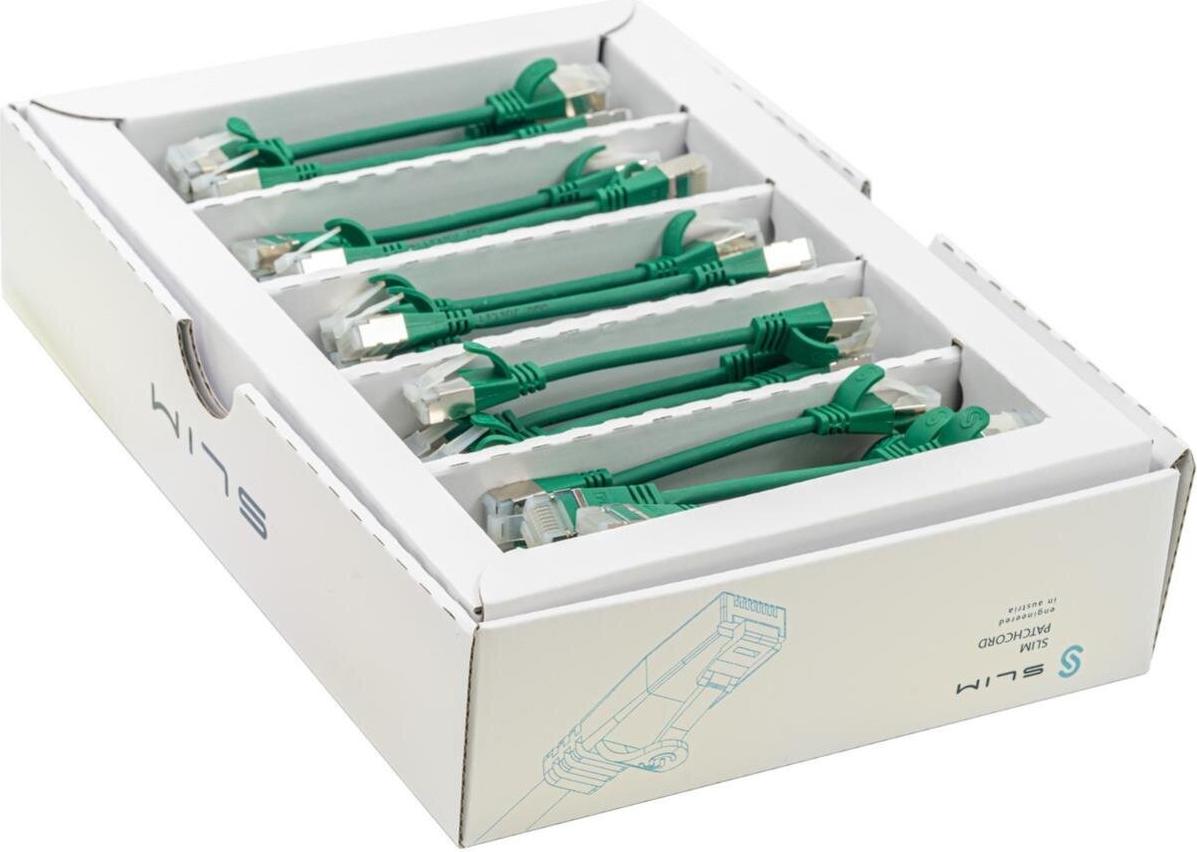 SLIM KAT6A 10 Gigabit Lightpatchkabel, 0,1m, U/FTP, Ø 3,8mm, grün, 50-Pack KAT6A LIGHT geschirmt (SLIM-LS-K6A 0.1 GN 50)