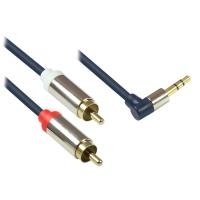 Audio Anschlusskabel High-Quality 3,5mm, Klinkenstecker rechts abgew. an 2x RCA Stecker, Vollmetallgehäuse, dunkelblau, 1,5m, Good Connections (GC-M0064)