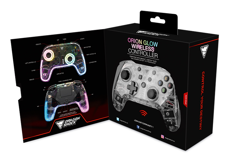 DragonShock Orion Glow Kabelloser Bluetooth Gamepad mit RGB-Beleuchtung für Nintendo Switch Schwarz