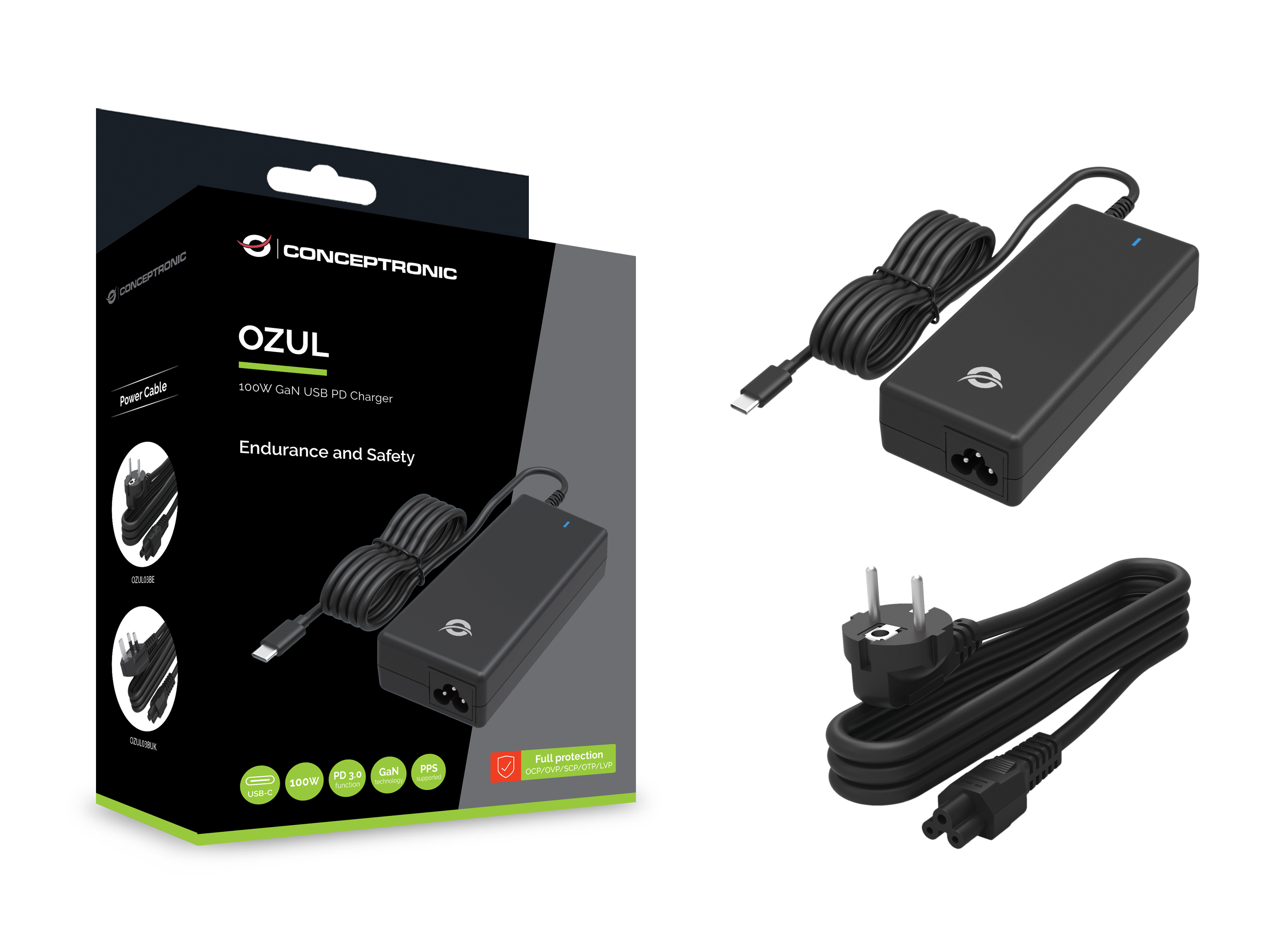 Conceptronic OZUL03BE USB-C Ladegerät 100 W PD GaN Schwarz