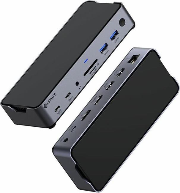 eSTUFF GLB232006 Triple USB-C Dockingstation Aluminum Black
