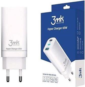 Ikroviklis buitinis 3mk HyperCharger 65W 2xUSB-C, 1xUSB-A PD 3.0/QC 4.0 baltas (5903108406147)