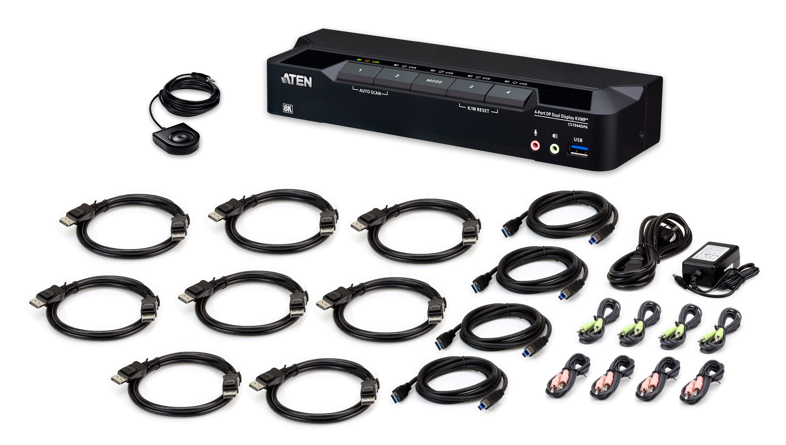 ATEN CS1944DPA 4-Port Dual-Display KVMP-Switch DisplayPort USB 3.0 8K Schwarz