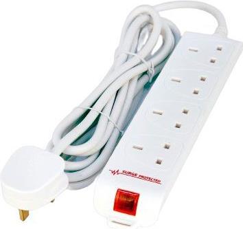 MicroConnect 4-way UK Surge Protected Power Strip 2M White (MC-UKSURGESTRIP4-2M)