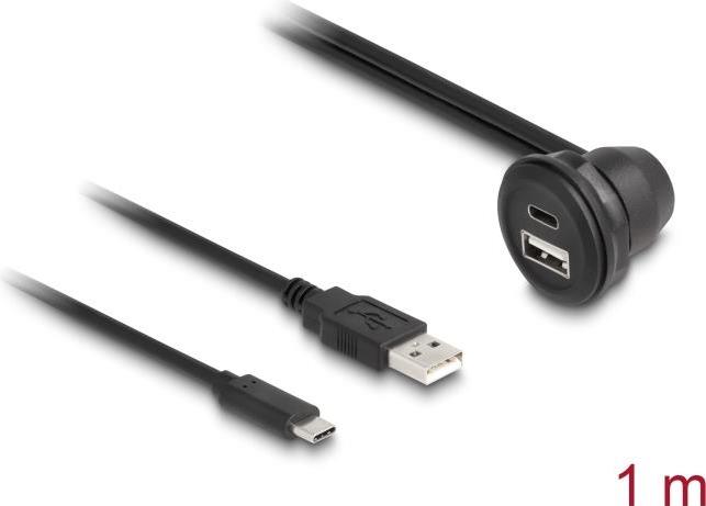 Delock USB 2.0 Kabel USB Typ A Stecker und USB Type C Stecker zu USB Typ A Buchse 90° gewinkelt und USB Type C Buchse 90° gewinkelt zum Einbau 1 m schwarz (88103)  - Onlineshop JACOB Elektronik