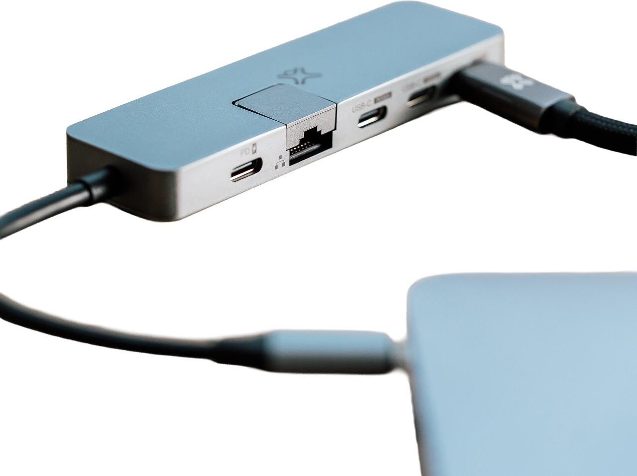 XtremeMac Max Pro USB-C Multiport-Hub 5 Ports 100W PD Gigabit LAN Space Grau