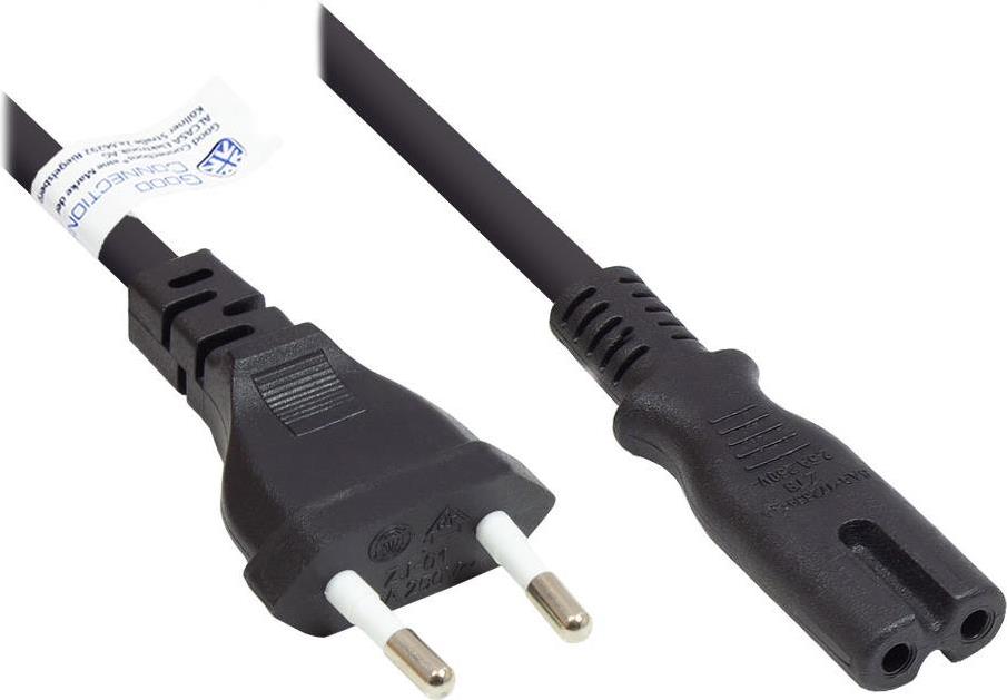 Euro-Netzkabel Euro-Stecker Typ C (gerade) an C7/Euro 8 Buchse (gerade), schwarz, 0,75 mm², 10 m, Good Connections® (P0370-S100)