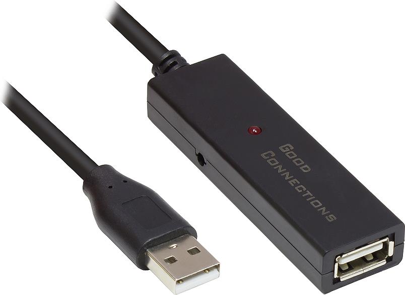 AKTIVES Verlängerungskabel USB 2.0, Stecker A an Buchse A, CU, schwarz, 15m, Good Connections® (GC-M0133)