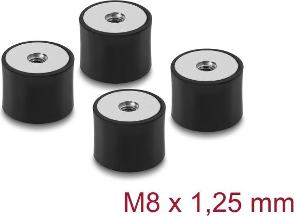 Delock Vibrationsdämpfer M8 x 1,25 mm D 30 x H 20 mm mit 2 x Innengewinde 4 Stück schwarz (60827)