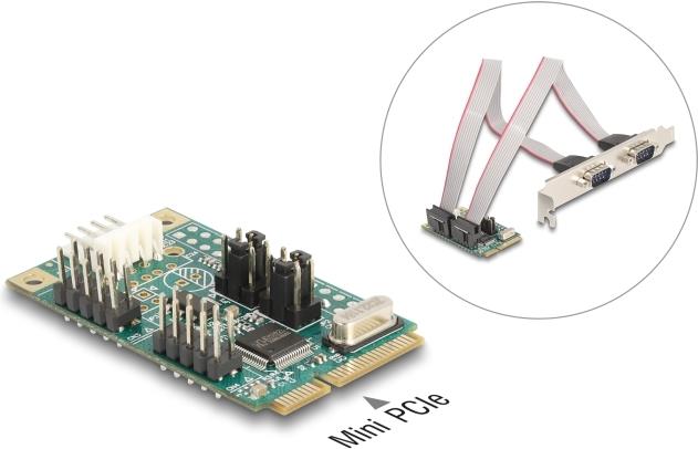 Delock Mini PCIe I/O PCIe full size 2 x Seriell RS-232 mit Spannungsversorgung 5 V / 12 V (95276)