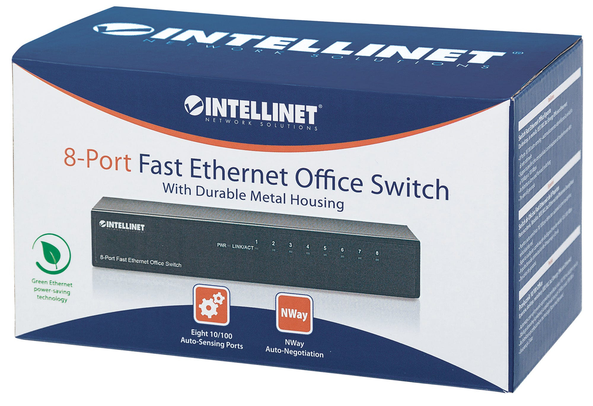 INTELLINET Fast Ethernet Office Switch 8-Port, Desktop, Metall (523318)