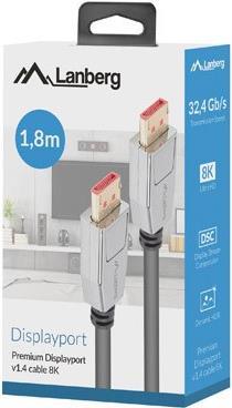 Lanberg CA-DPDP-20CU-0018-BK DisplayPort-Kabel 1,8 m Schwarz - Silber (CA-DPDP-20CU-0018-BK)