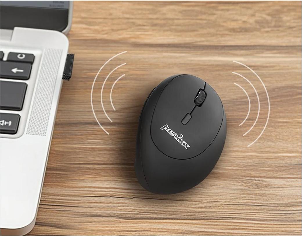 Perixx PERIMICE-719 Ergonomische Vertikal-Maus Kabelgebunden USB Optisch 6 Tasten Größe S Schwarz