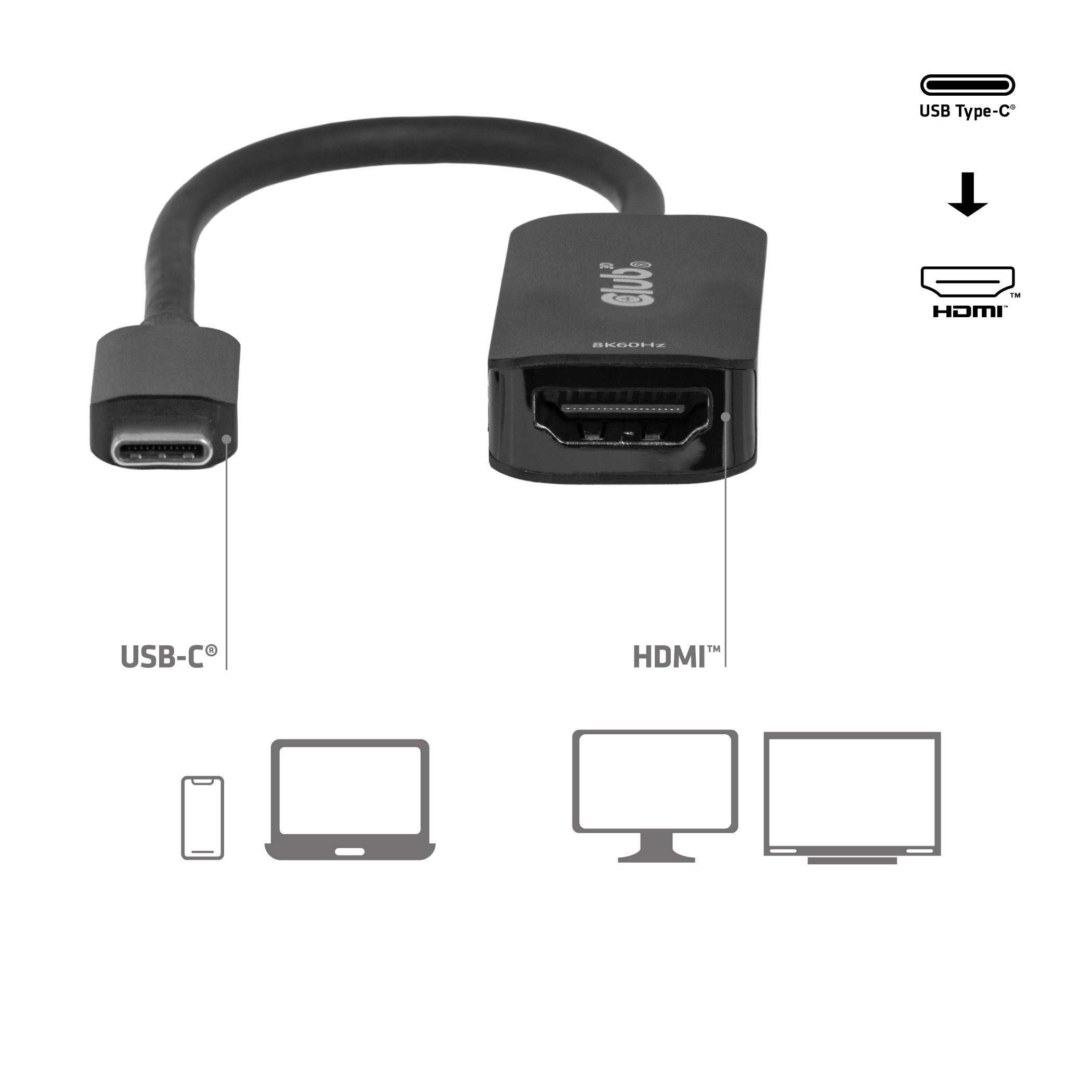 Club3D CAC-2505 USB Typ-C auf HDMI 2.1 Adapter 8K60Hz Schwarz
