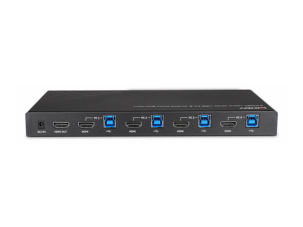 Lindy KVM-Switch HDMI 4K60 USB 3.0 Audio 4 Port Schwarz