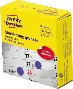 AVERY Zweckform Markierungspunkte, 19 mm, blau, Spender sichere Klebkraft, in praktischer Spenderbox - 1 Stück (3857)