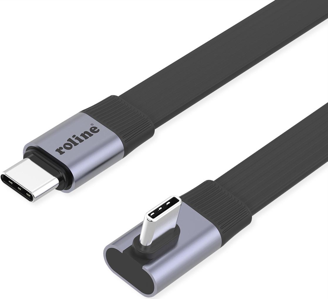 ROLINE USB4-2.0 Kabel (80 Gbit/s), flach ST/ST, gerade-90° abgewinkelt, 0,8m (11.02.9098)