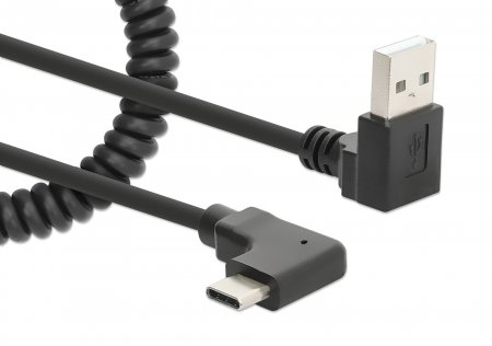 Manhattan Spiralkabel USB-A auf USB-C 1 m Schwarz
