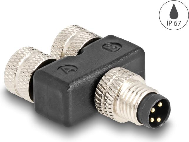 DELOCK M8 Y-Splitter A-kodiert 4 Pin Stecker zu 2 x Buchse Parallelschaltung