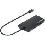 Manhattan USB-C 5-Port Hub/Dock/Converter, USB-C to USB-C (including Power Delivery), 3x USB-A and Gigabit RJ45 Ports with Card Reader, Male to Females, 5 Gbps (USB 3.2 Gen1 aka USB 3.0), 1x Ethernet 10/100/1000 Mbps network, SD/Micro SD, Cable 30cm, Aluminium (152372)