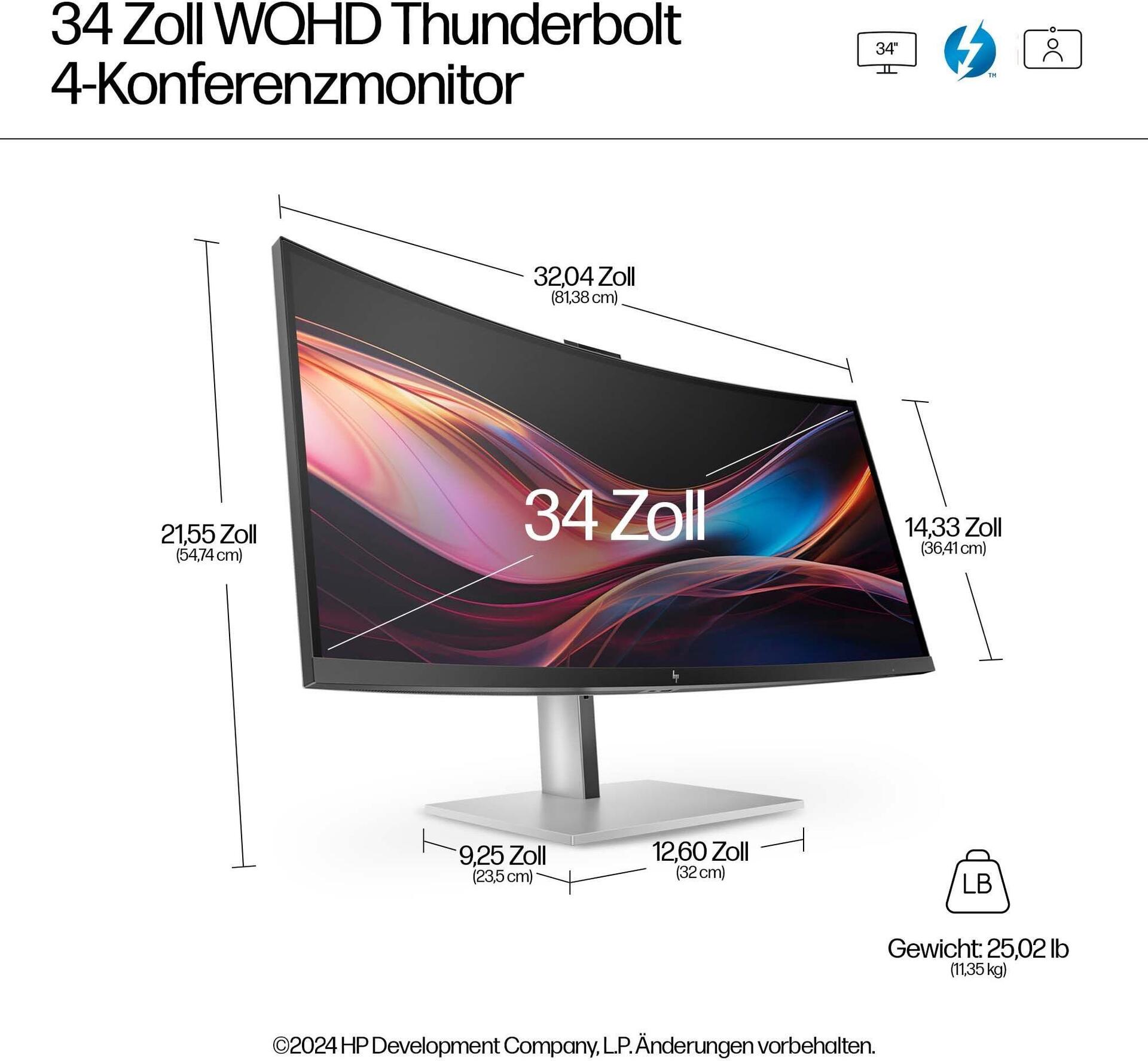 HP Serie 7 Pro 34 Zoll WQHD-Konferenzmonitor – 734pm - 86,4 cm (34") - 3440 x 1440 Pixel - Wide Quad HD - LCD - 5 ms (8K157UT#ABB)