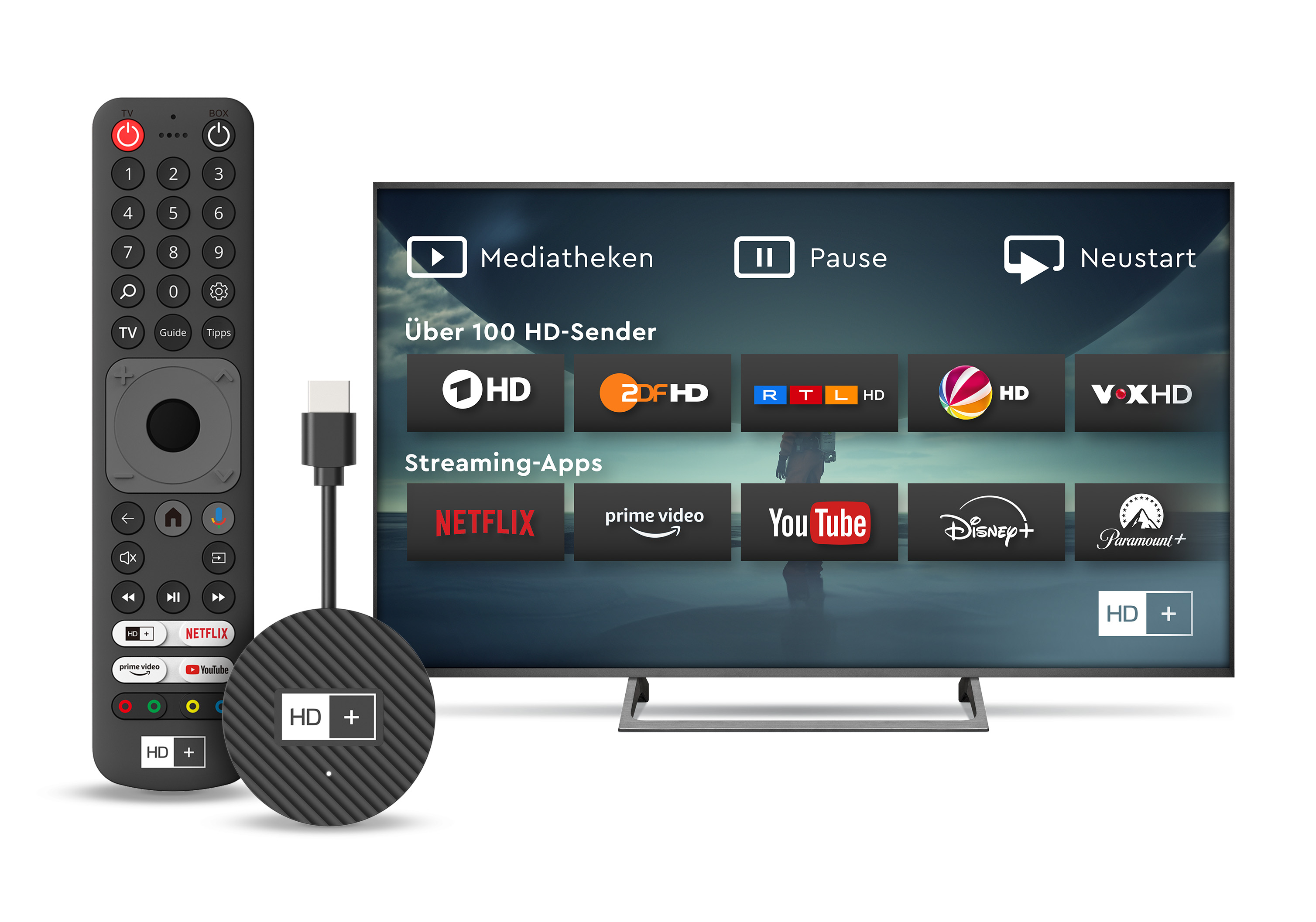 HD Plus HD+ IP TV-Stick 22025 4K Ultra HD Android HDMI Schwarz
