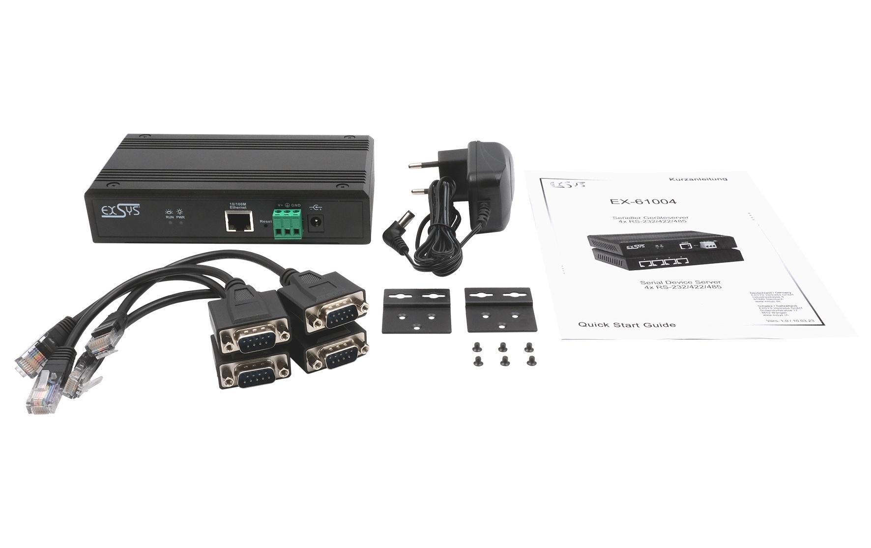 Exsys EX-61004 Serieller Geräteserver 4x RS-232/422/485 mit Netzadapter
