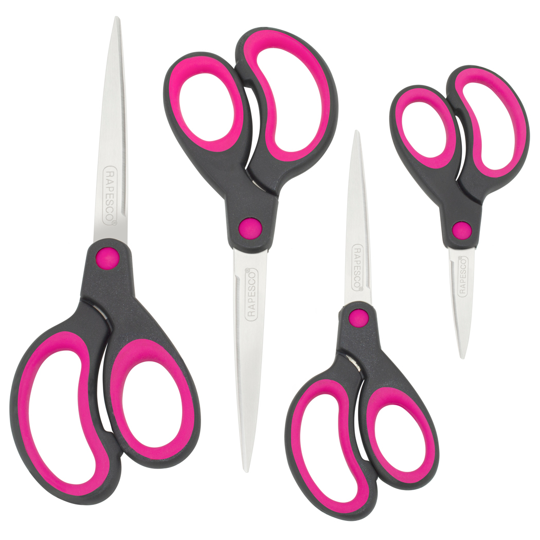 RAPESCO Scheren-Set Soft Grip, 4 Stück, Edelstahl, Schwarz/Pink