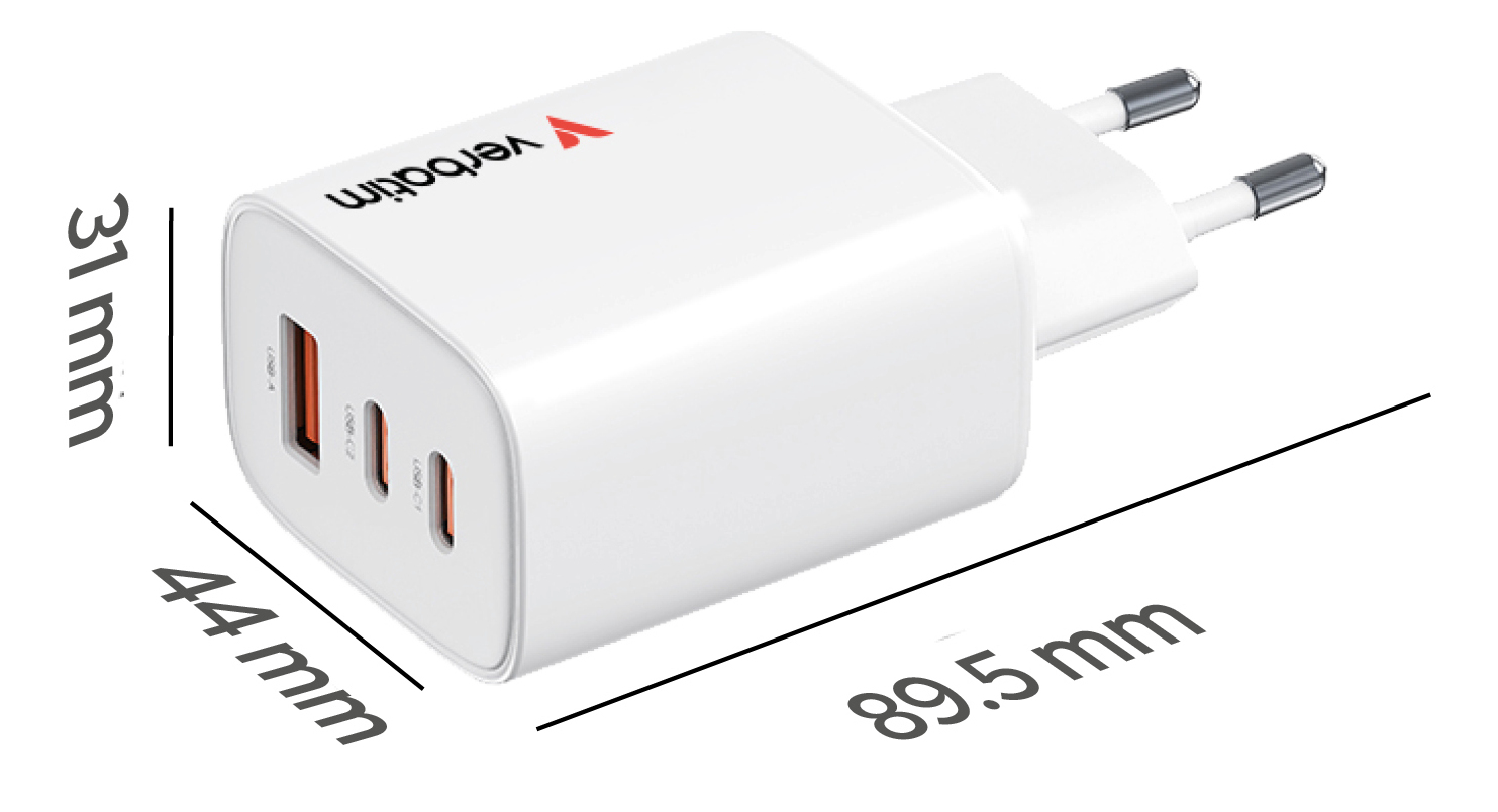 Verbatim Essentials GaN III 65W 3-Port USB-A/C Ladegerät Weiß