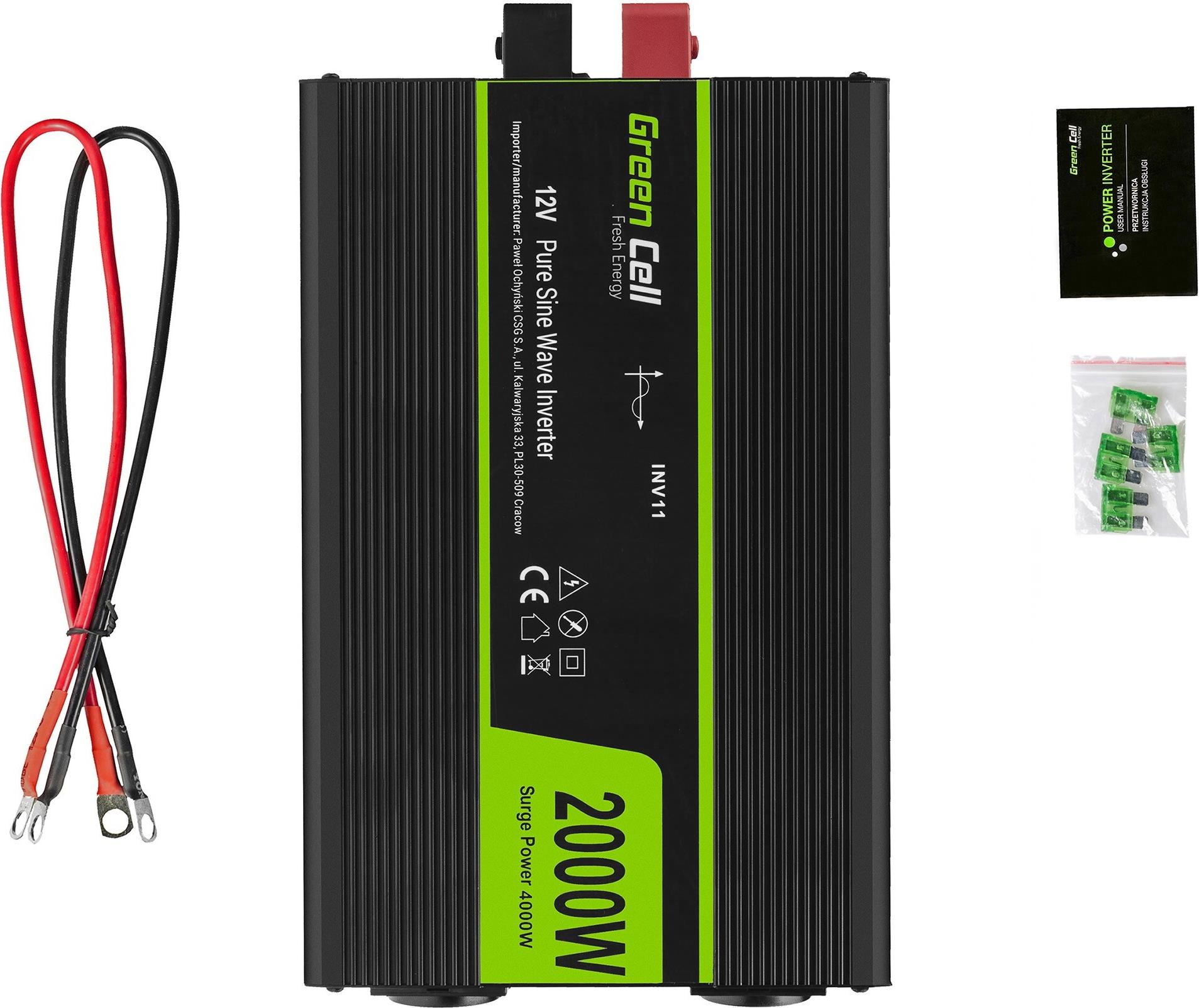 Green Cell INV11 Spannungswandler 12 V auf 230 V 2000 W Schwarz