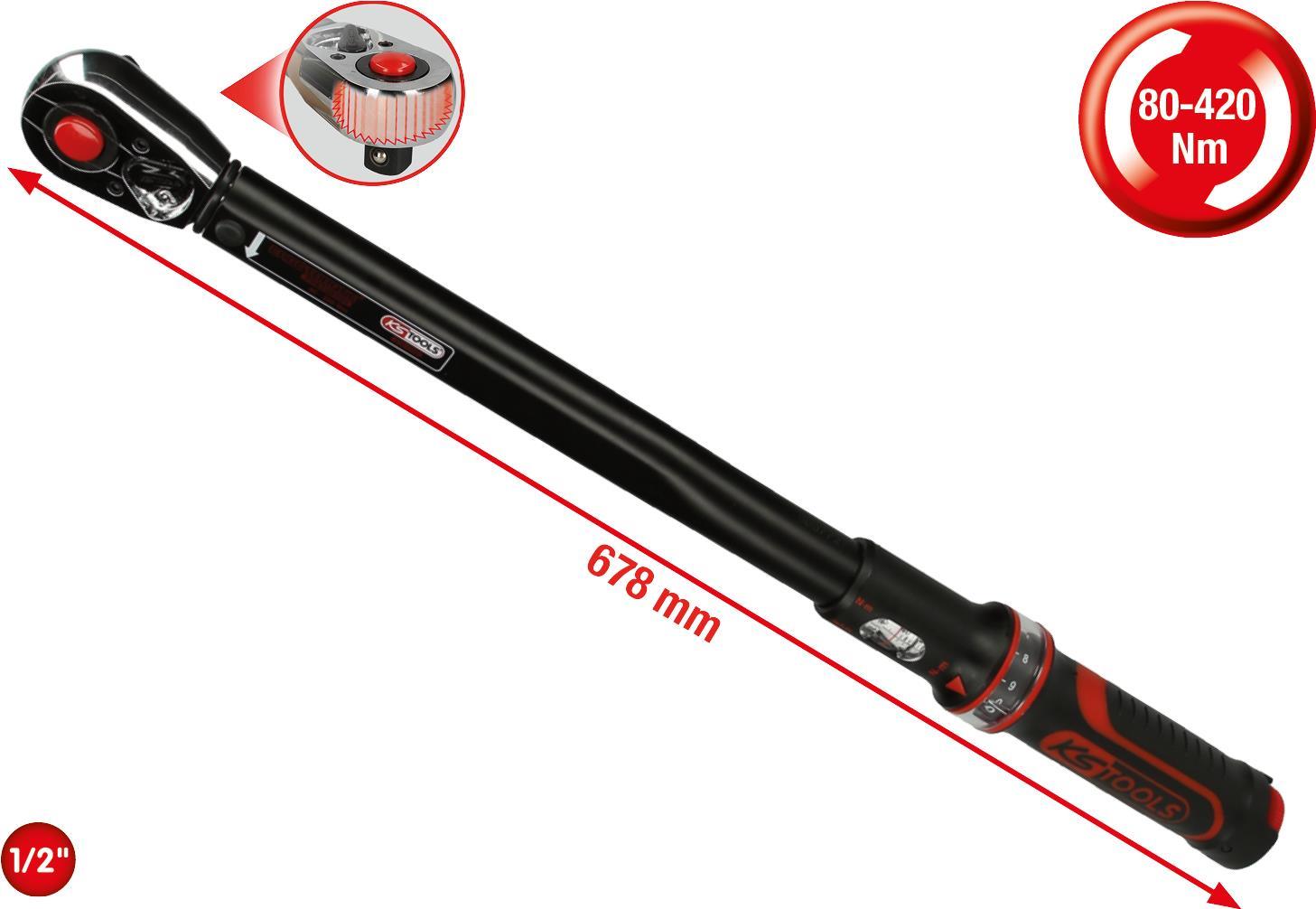 KS TOOLS 1/2" ERGOTORQUEprecision Ratschen-Drehmomentschlüssel, 80-420Nm (516.1582)