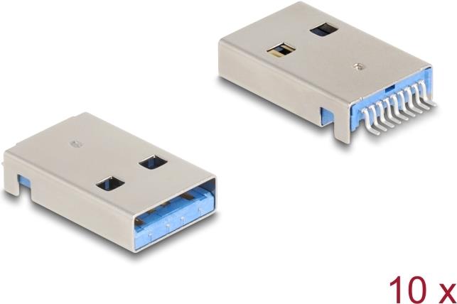 Delock USB 5 Gbps Typ-A Stecker 9 Pin SMD Steckverbinder zur Lötmontage 90° gewinkelt 10 Stück (66946)