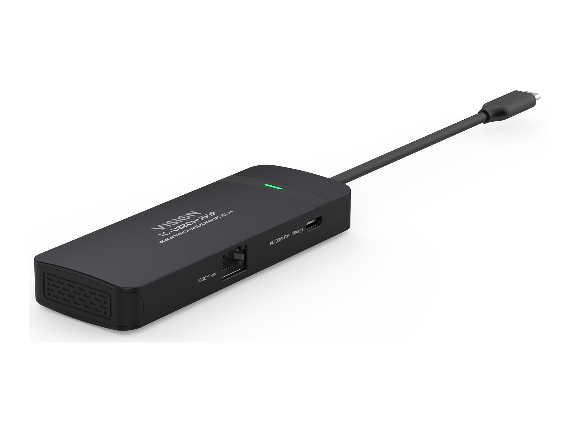 Vision TC-USBCHUB5P USB-C-Dockingstation mit HDMI, USB-C, Gigabit-Ethernet und 100W Power Delivery, Schwarz