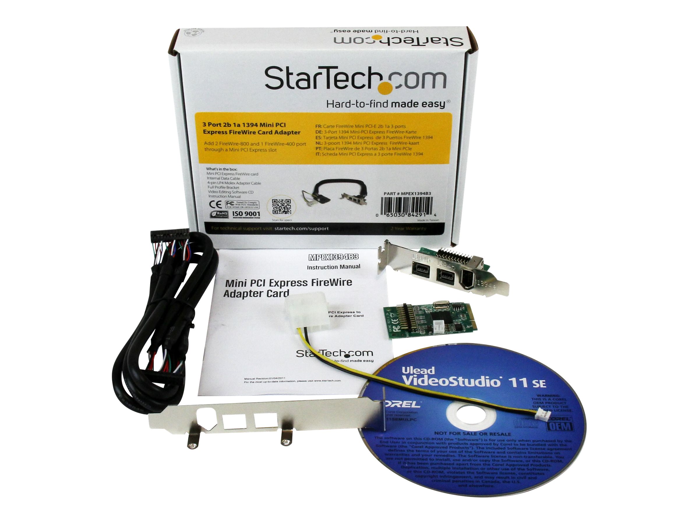 StarTech.com MPEX1394B3 FireWire-Adapter, PCI Express Mini Card, 2x FireWire 800 + 1x FireWire 400, Schwarz, Edelstahl