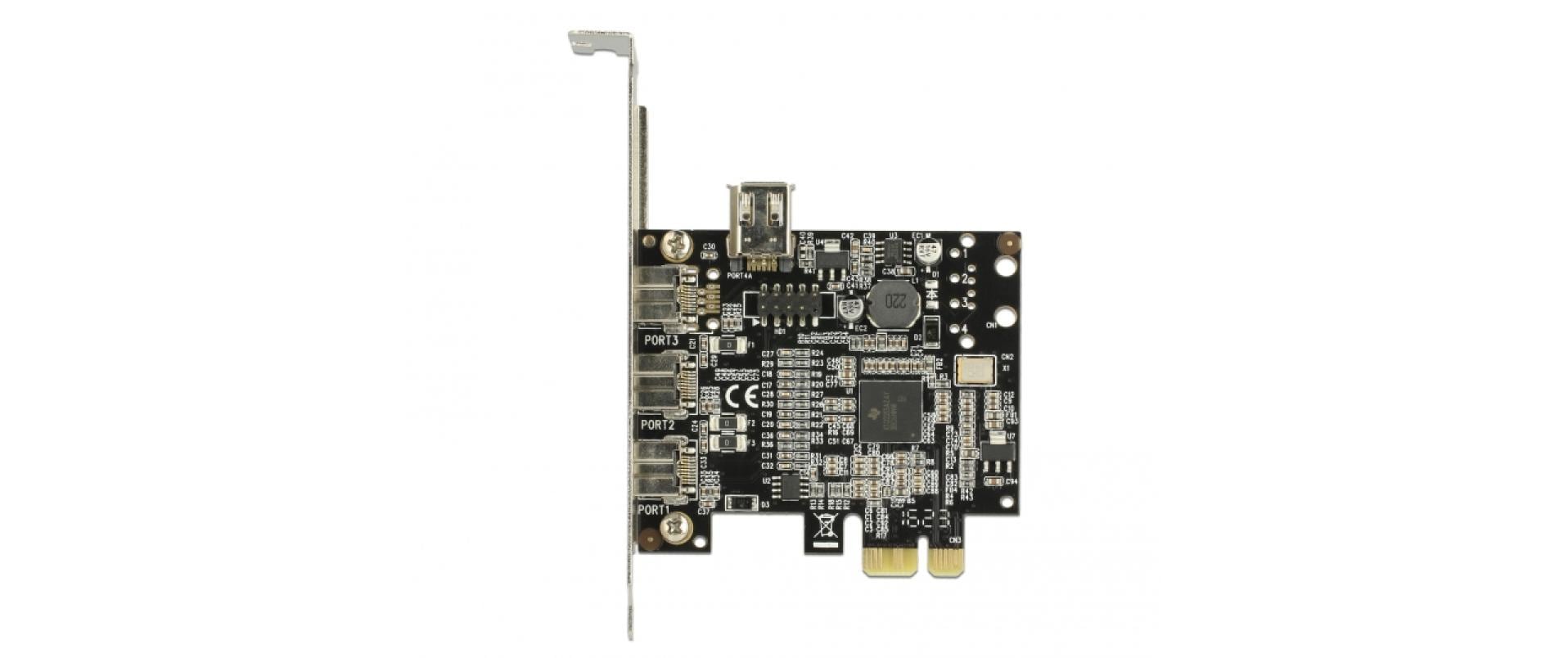 Delock FireWire-Adapter PCI Express x1 3x extern FireWire B + 1x intern FireWire A Schwarz, Silber