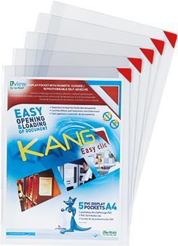 Tarifold KANG Easy Clic Sichthülle DIN A4 Selbstklebend Magnetisch 10 Blatt 5 Stück Rot Transparent