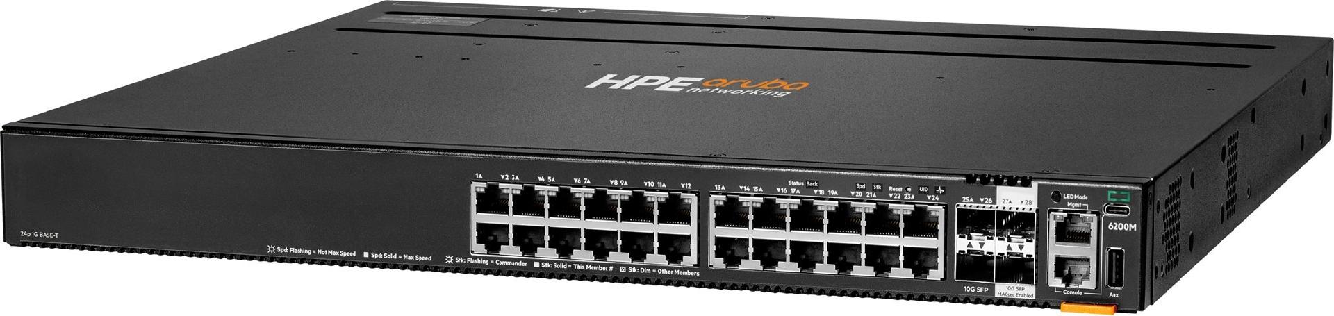 Aruba HPE Aruba CX 6200 Serie 6200M 24G 4SFP+ Switch Grau