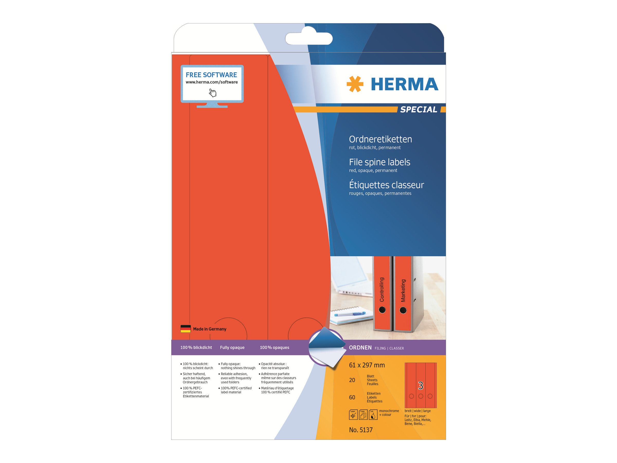 HERMA Special Ordneretiketten 61 x 297 mm Rot