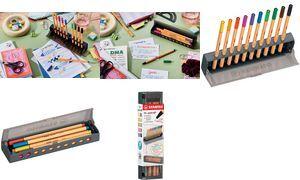 STABILO Fineliner point 88, 10er Click-Set Kunststoff-Federmäppchen und Tischset in Einem, ideal - 1 Stück (8810-5)