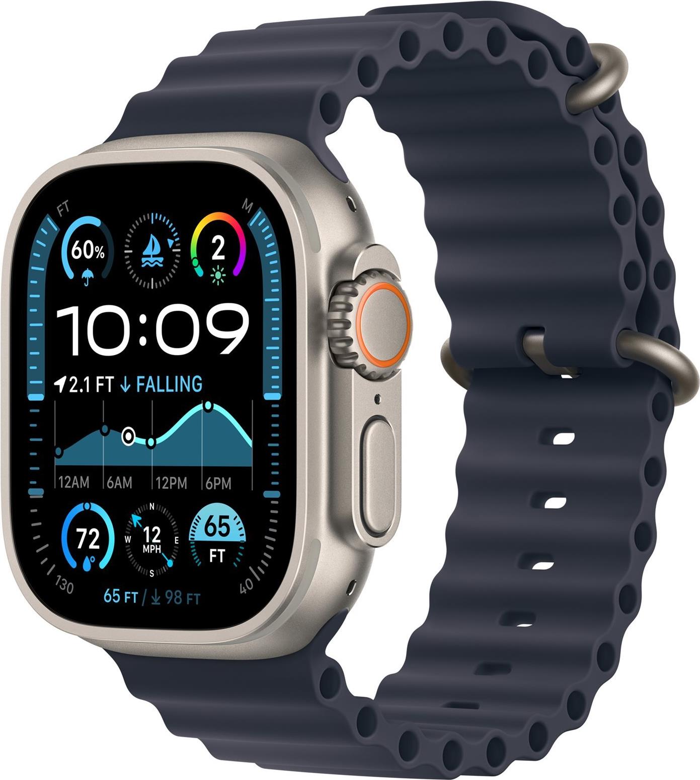 Apple Watch Ultra 2 GPS Cellular 49mm Natural Titanium Case mit Navy Ocean Band MX4D3FD A