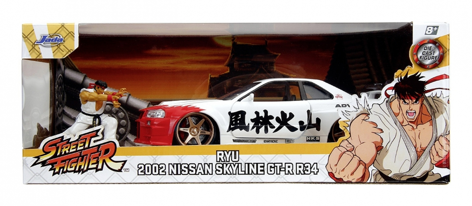 Jada Toys Street Fighter Ryu 1:24 Nissan Skyline GTR Rot, Weiß