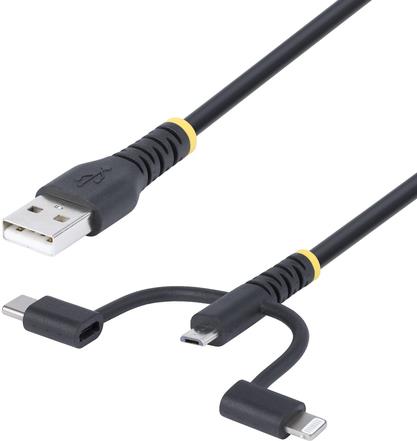 StarTech.com 3,3ft USB Multi Charging Cable, Lightning/Micro-USB/Type-C (RLTCUB1MBK)
