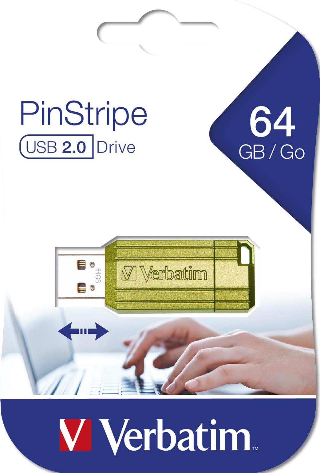 Verbatim Store n Go Pinstripe USB 2.0 Eucalyptus Green 64GB - - 64 GB USB-Stick USB Typ-A Blau (49964)