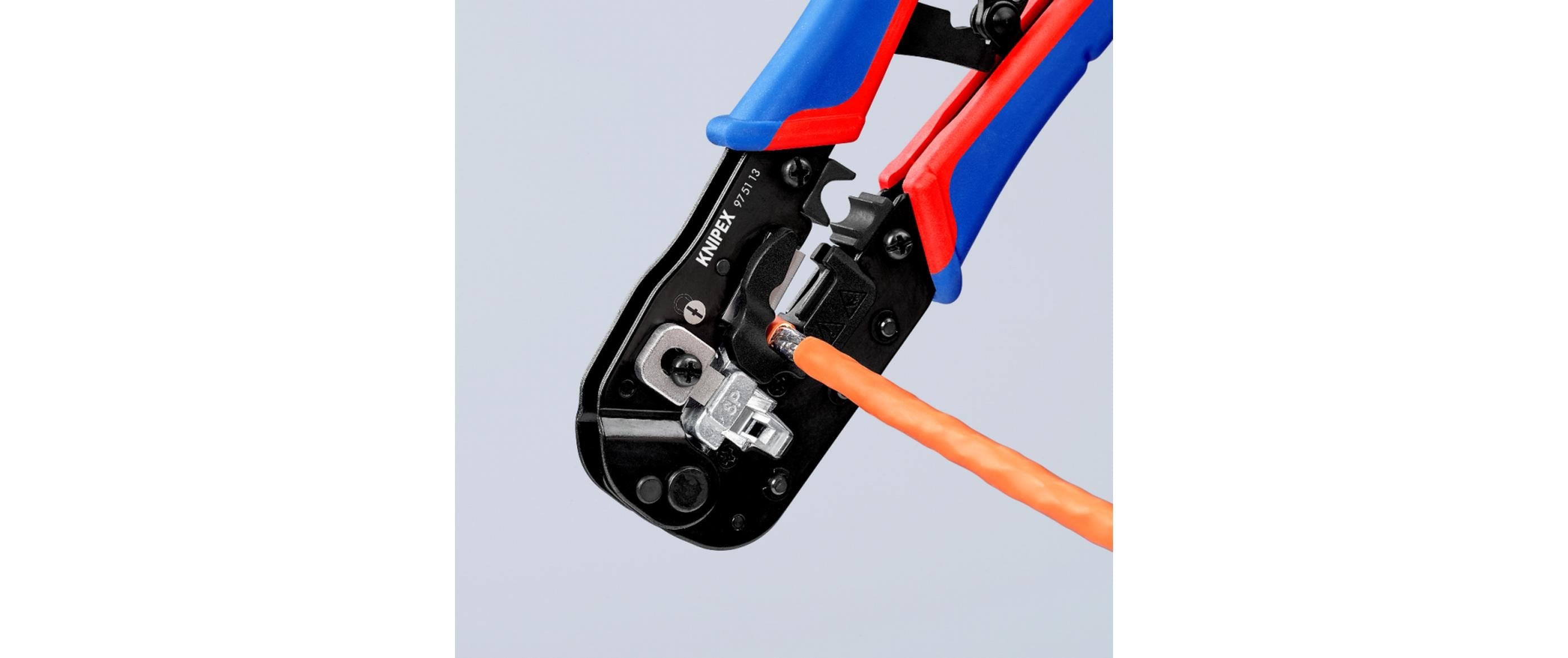 Knipex Crimpzange 97 51 13 für Westernstecker RJ45 Schwarz, Blau, Rot