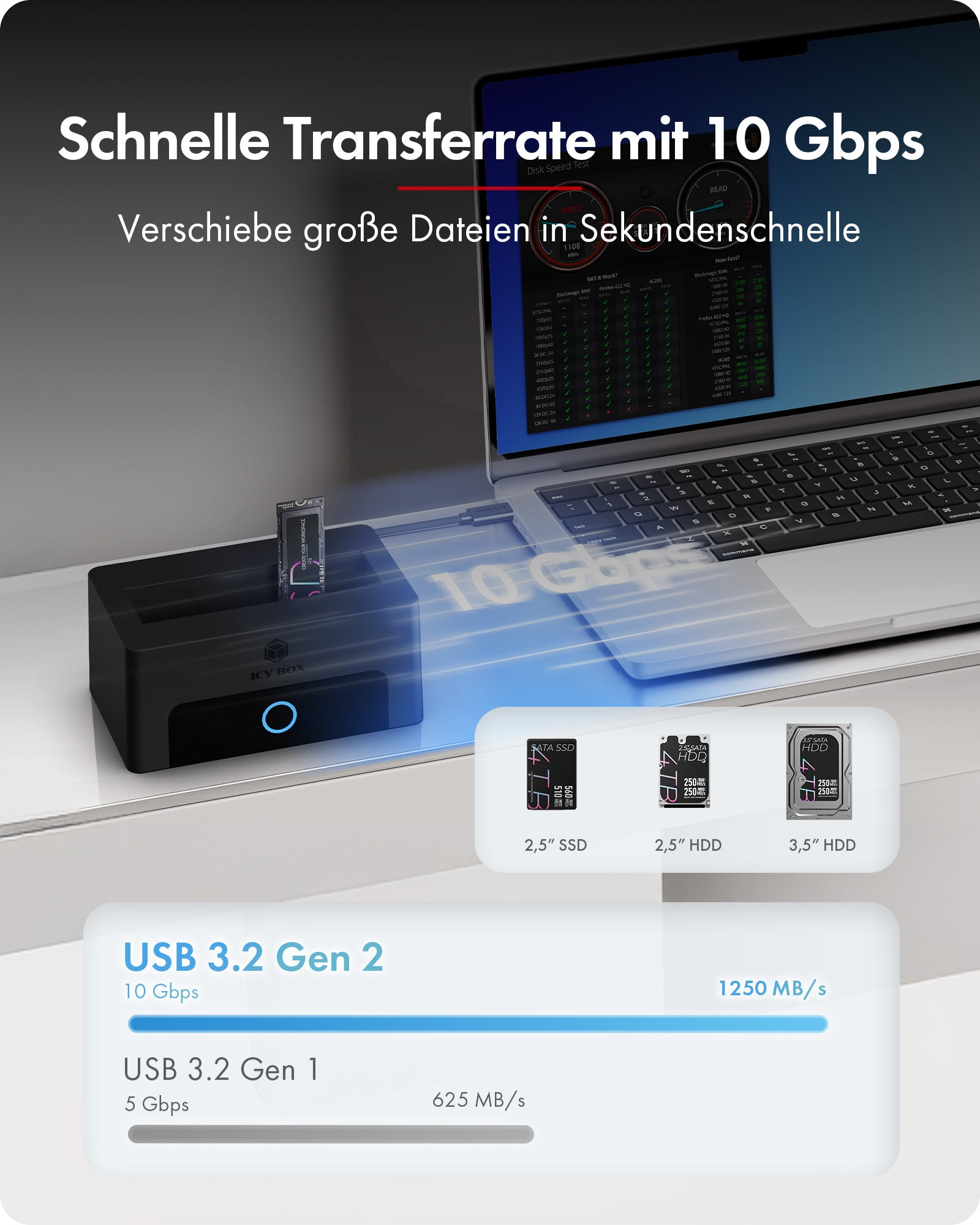 ICY BOX IB-1123M-CU31 Dockingstation USB 3.2 Gen 2 Type-C Schwarz
