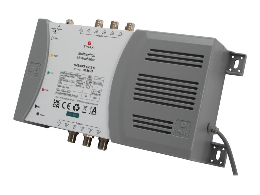 Triax TMS/CKR 5x12 S Multischalter 4 SAT + 1 Terr. 12 Ausgänge mit Netzteil Grau