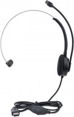 MANHATTAN Mono USB-Headset Ohraufliegendes Design (On-Ear), Ohrmuschel einseitig, kabelgebunden, USB-A-Stecker, integrierte Lautstärkeregelung, verstellbares Mikrofon, schwarz (179867)