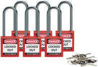 Brady, kompaktes Sicherheitsschloss Nylon, Rot, 50mm Bügelhöhe, 4,7mm Aluminium-Schließbügel (Keyed Different) (6er Pack) (814136)