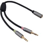 Helos Adapterkabel, Klinke 3,5mm Buchse/2x Klinke 3,5mm Stecker,PREMIUM, schwarz Klinke 3,5mm Buchse/2x Klinke 3,5mm Stecker 3 Pin , 1x Kopfhörer + 1x Mikrofon , PREMIUM , Aluminium-Gehäuse , vergoldete Kontakte , ROHS 2.0 und REACH-konform , Farbe: schwarz (288716)