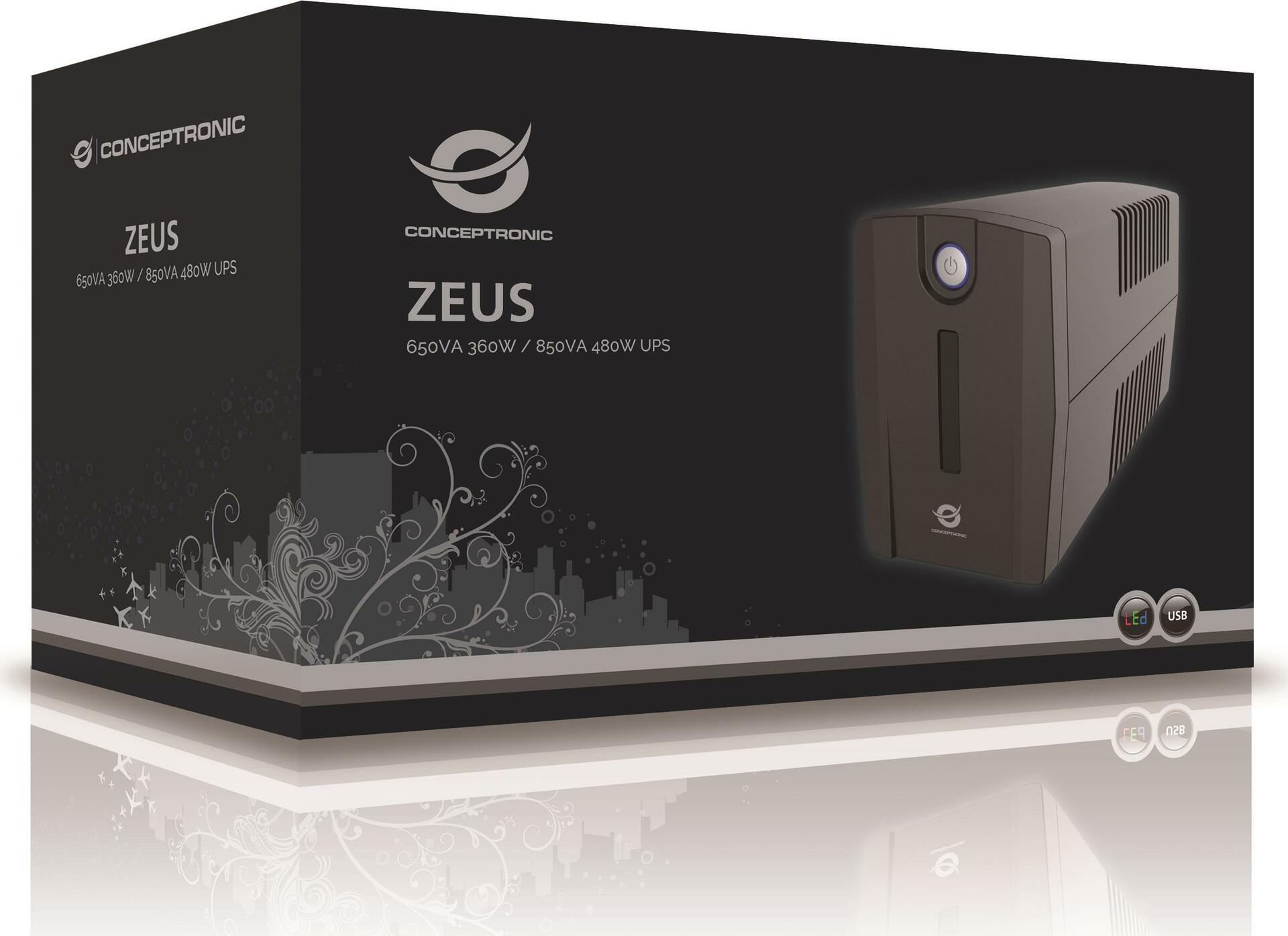 Conceptronic ZEUS02ES Unterbrechungsfreie Stromversorgung (UPS) 850 VA 2 AC-Ausgänge Line-Interaktiv (ZEUS02ES)